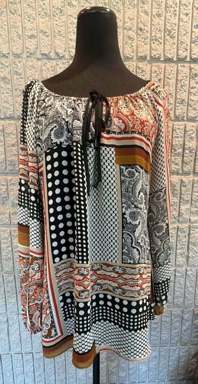 257 Boston Proper Women S MMulticolor Paisley Polka Dot Patchwork Off Shoulder